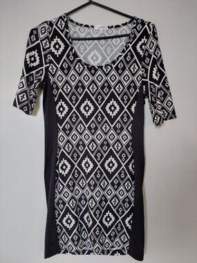 Stella Tweed black & white geometric patterned boho chic dress Size S